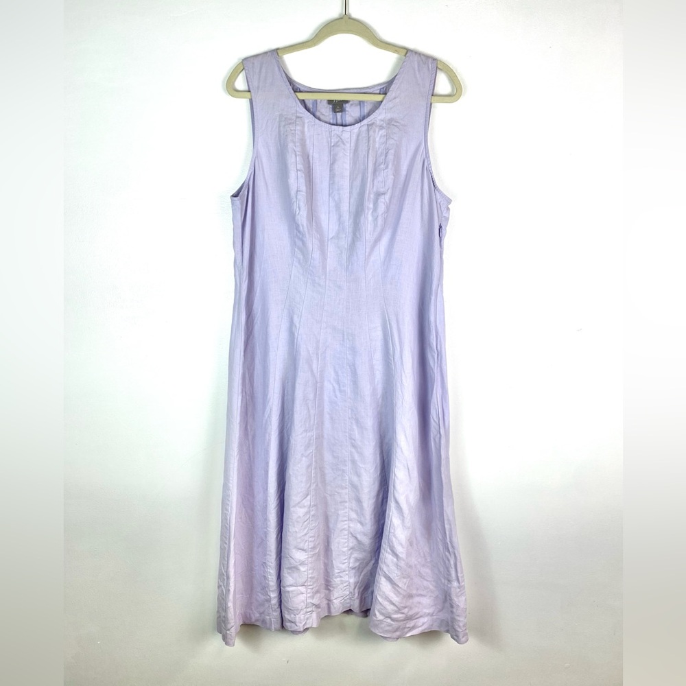 J.Jill Size XL Petite 100% Linen Lilac Purple A-line Midi Cottage Dress